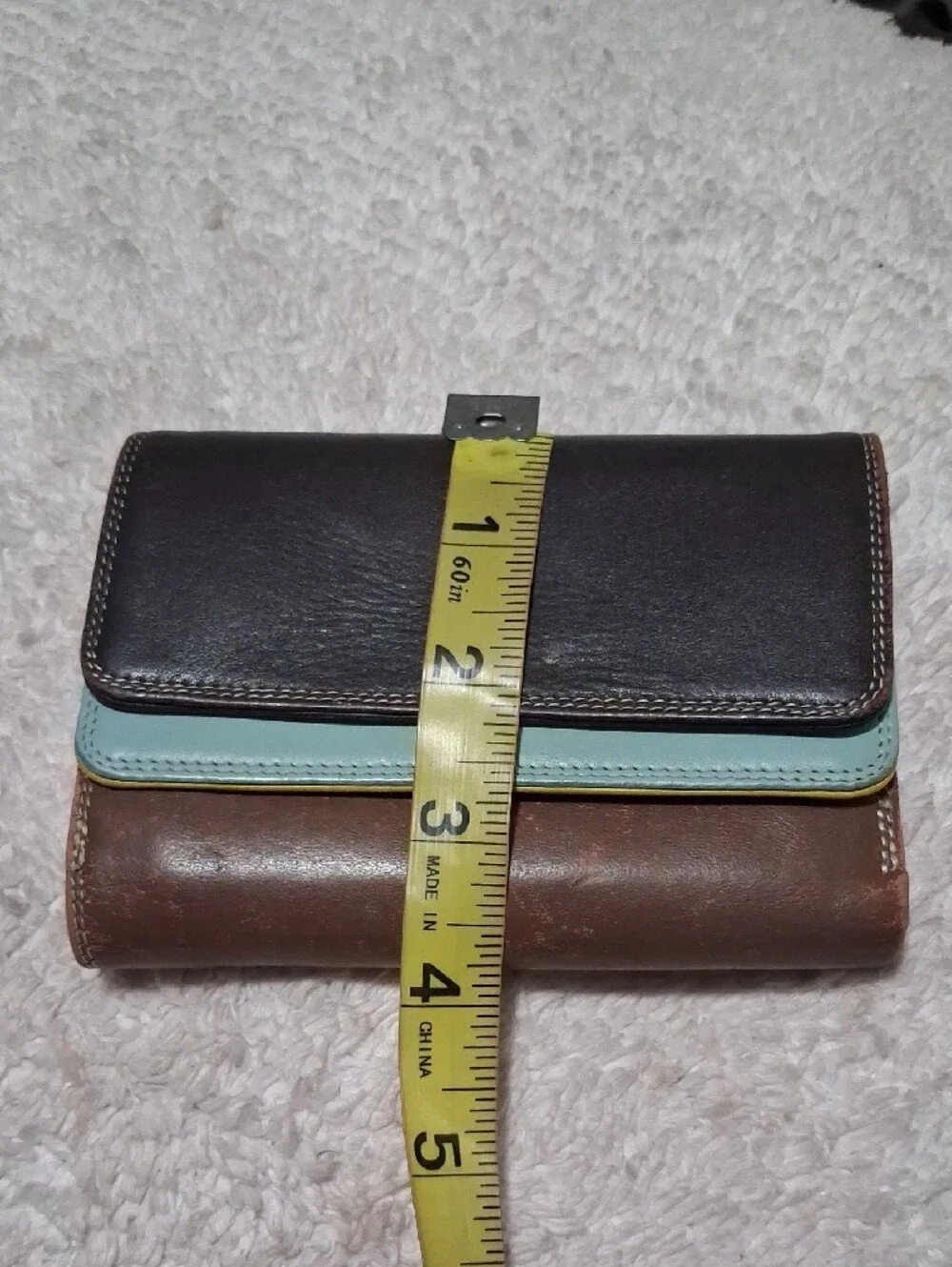 Tri-Tone Leather Wallet in Black, Brown and Light Blue